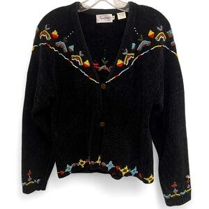 Vintage Jayson Younger Bead Embellished Knit Cardigan Sweater Black Size Medium